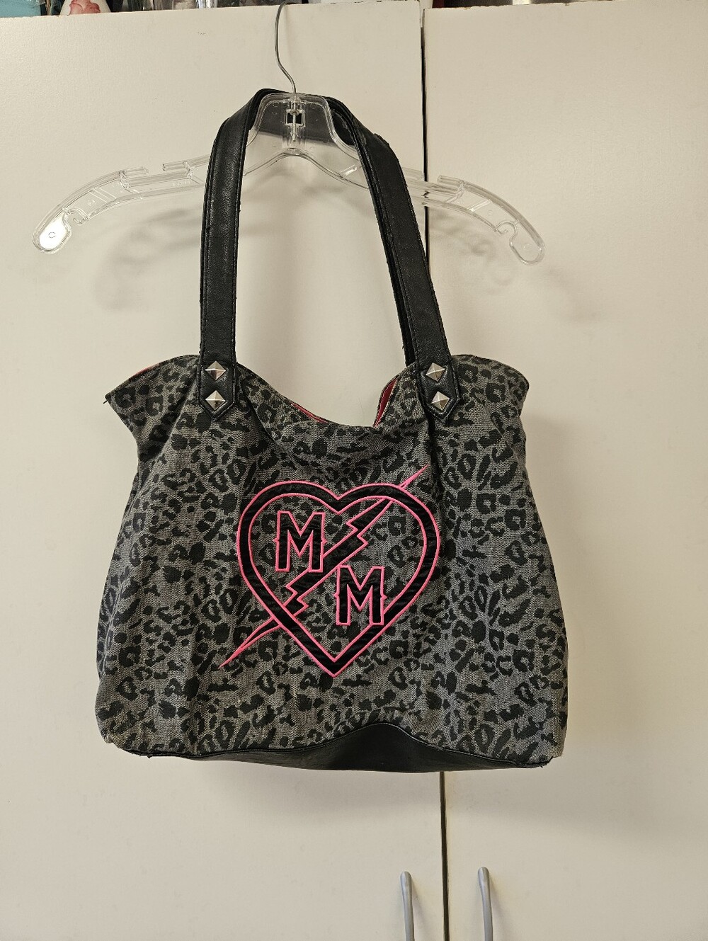 Metal Mulisha Tote Bag Purse Gray Leopard Pink Logo And Pink Inside